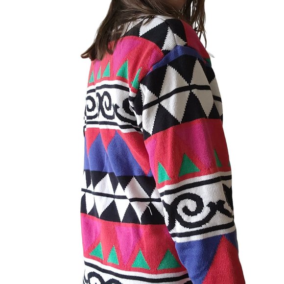 Vintage cotton geometric print tunic length sweater - Picture 3 of 10